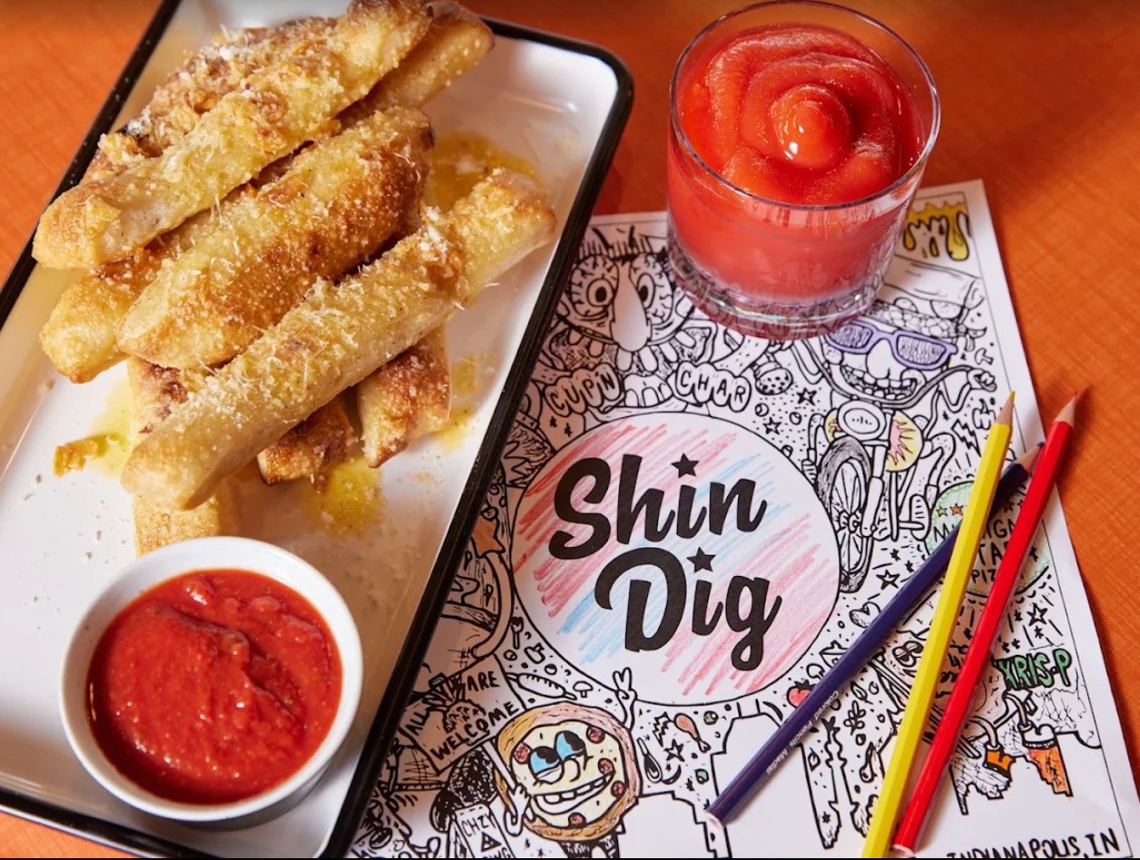 Shin Dig breadsticks, frozen drink and branded coloring page